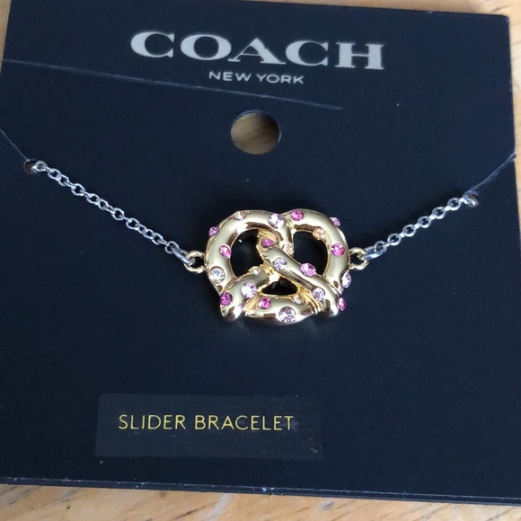 Coach Silver Tone Slider Bracelet Gold Tone Pretzel Charm Crystal Accent NWT - Picture 13 of 14